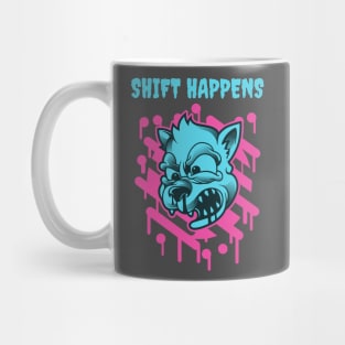 Shift Happens Funny Toon Wolf Design Neon Variant Mug